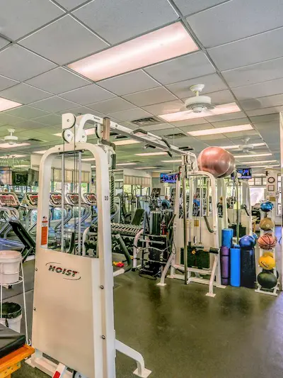 Indoor Gym with free weights and exercise machines